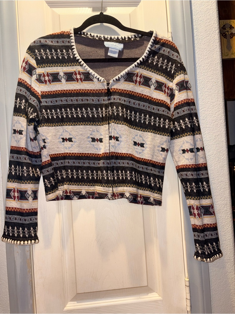 Cropped Tribal-Stripe Women's Cardigan Sweater - Black Multi